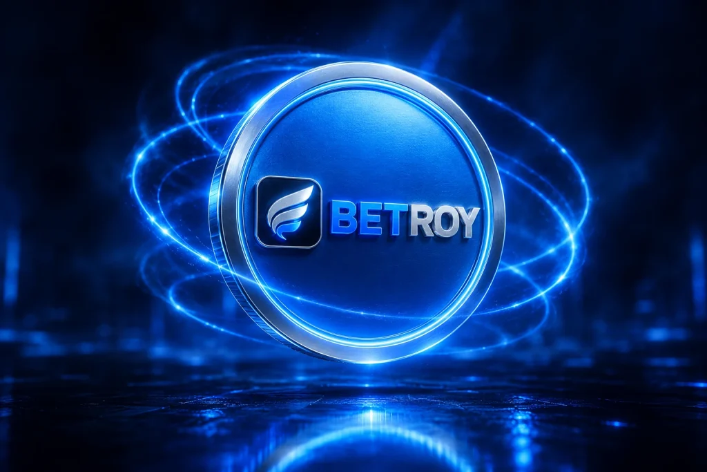 Betroy güncel giriş - mavi ışıkta krom logolu metal jeton madalyon